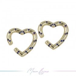 Ear Cuff in Brass in Gold Heart with Strass Blue