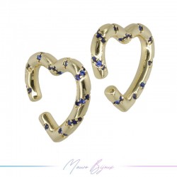 Ear Cuff in Brass in Gold Heart with Strass Blue