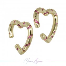 Ear Cuff in Brass in Gold Heart with Strass Pink