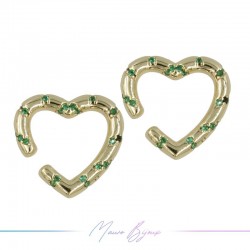 Ear Cuff in Brass in Gold Heart with Strass Green
