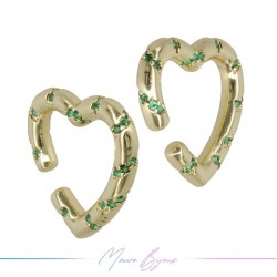Ear Cuff in Brass in Gold Heart with Strass Green