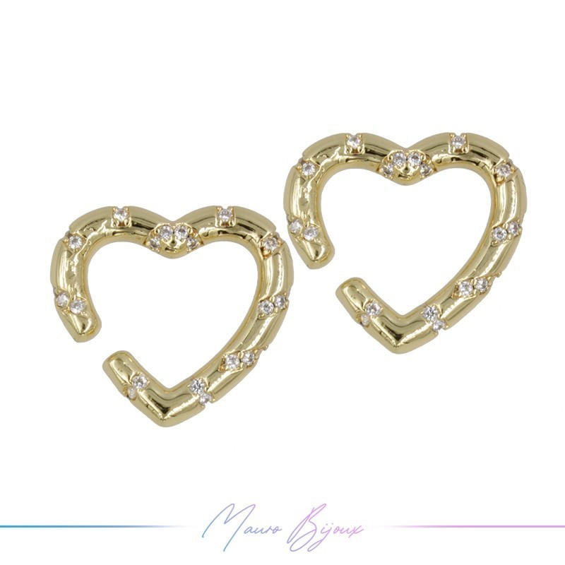 Ear Cuff in Brass in Gold Heart with Strass White
