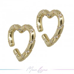 Ear Cuff in Brass in Gold Heart with Strass White