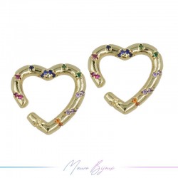 Ear Cuff in Brass in Gold Heart with Strass Multicolour
