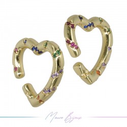 Ear Cuff in Ottone Base Oro Cuore con Strass Multicolor