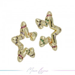Ear Cuff in Brass in Gold Star with Strass Multicolour