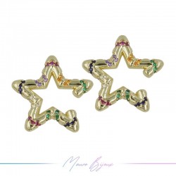 Ear Cuff in Brass in Gold Star with Strass Multicolour