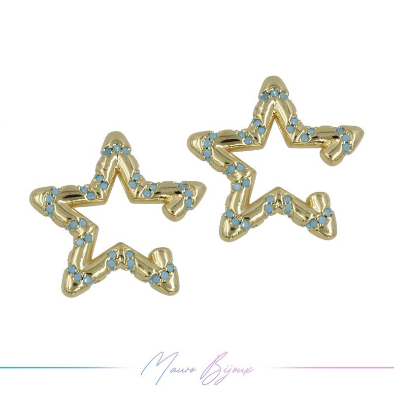 Ear Cuff in Brass in Gold Star with Strass Torquoise