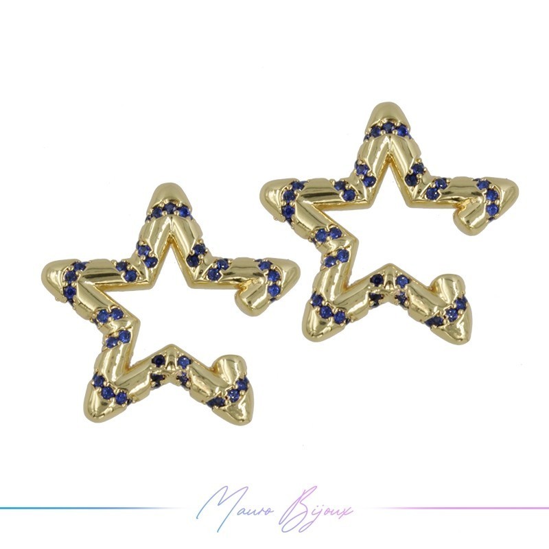 Ear Cuff in Brass in Gold Star with Strass Blue