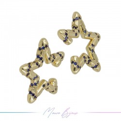 Ear Cuff in Brass in Gold Star with Strass Blue