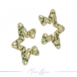 Ear Cuff in Brass in Gold Star with Strass Green