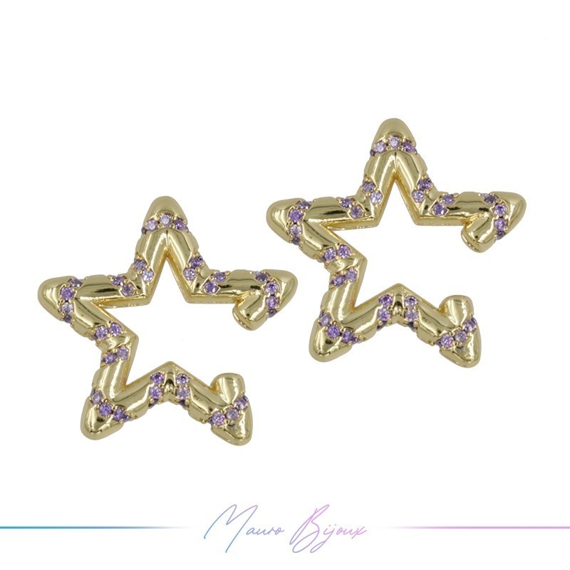 Ear Cuff in Brass in Gold Star with Strass Purple