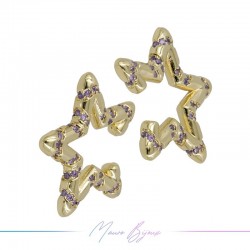Ear Cuff in Brass in Gold Star with Strass Purple