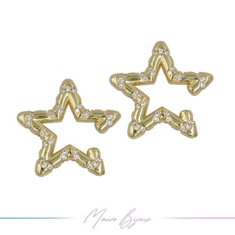 Ear Cuff in Brass in Gold Star with Strass White