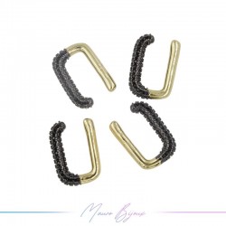 Ear Cuff in Brass in Gold Retangular with Strass Black