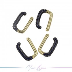 Ear Cuff in Brass in Gold Retangular with Strass Blue