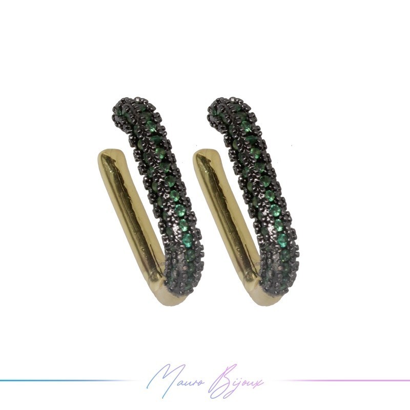 Ear Cuff in Brass in Gold Retangular with Strass Green