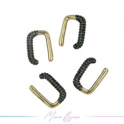 Ear Cuff in Brass in Gold Retangular with Strass Green