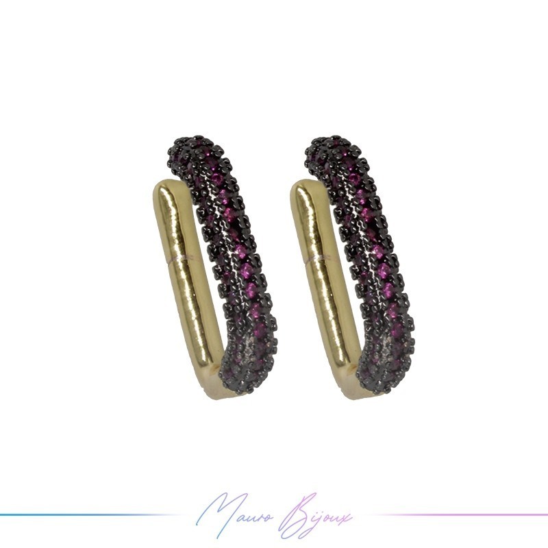 Ear Cuff in Ottone Base Oro Rettangolo con Strass Rosa