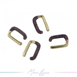 Ear Cuff in Ottone Base Oro Rettangolo con Strass Rosa