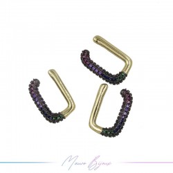 Ear Cuff in Brass in Gold Retangular with Strass Multicolour