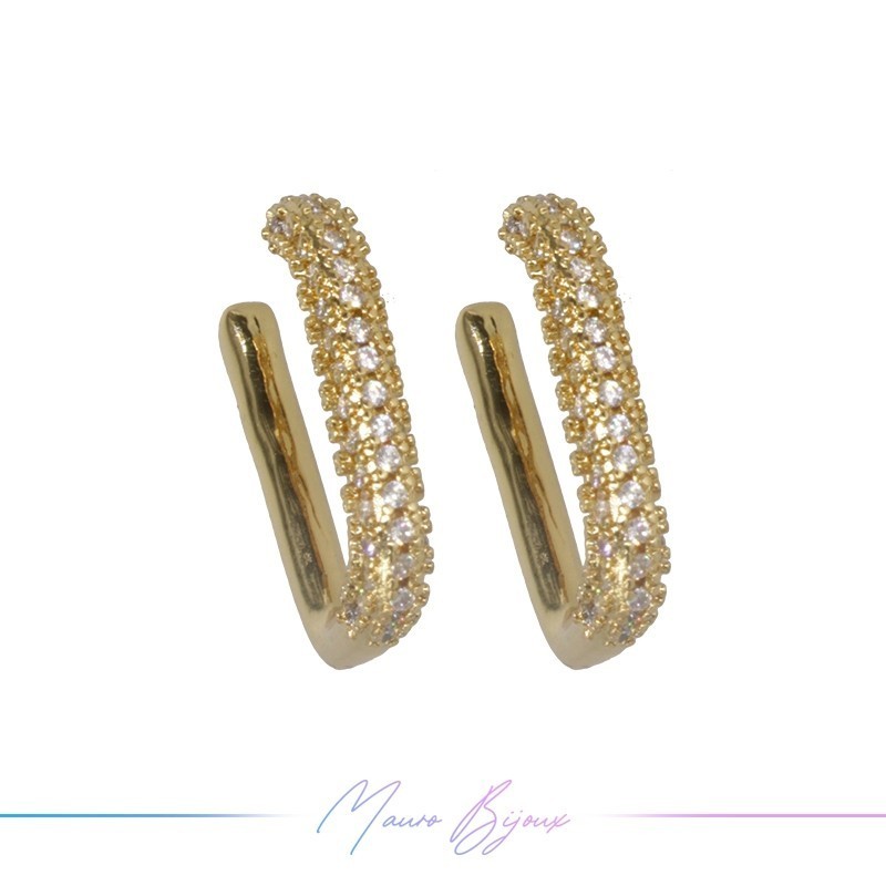 Ear Cuff in Ottone Base Oro Rettangolo con Strass