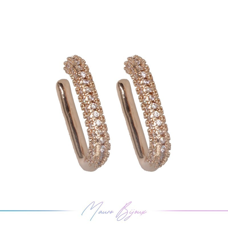 Ear Cuff in Ottone Base Oro Rosa Rettangolo con Strass