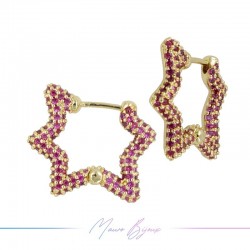 Earrings in Brass Gold Star with Pink Strass