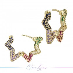 Earrings in Brass Gold Star with Multicolour Strass