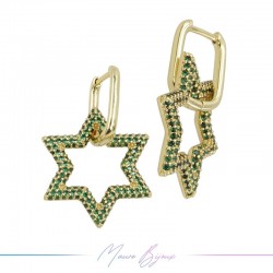 Earrings in Brass Gold Star with Green Strass