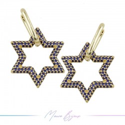 Earrings in Brass Gold Star with Blue Strass