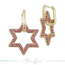 Earrings in Brass Gold Star with Pink Strass