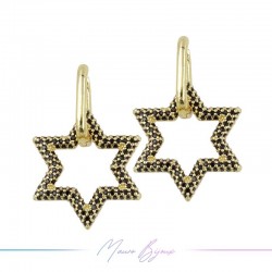 Earrings in Brass Gold Star with Black Strass