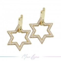 Earrings in Brass Gold Star with White Strass