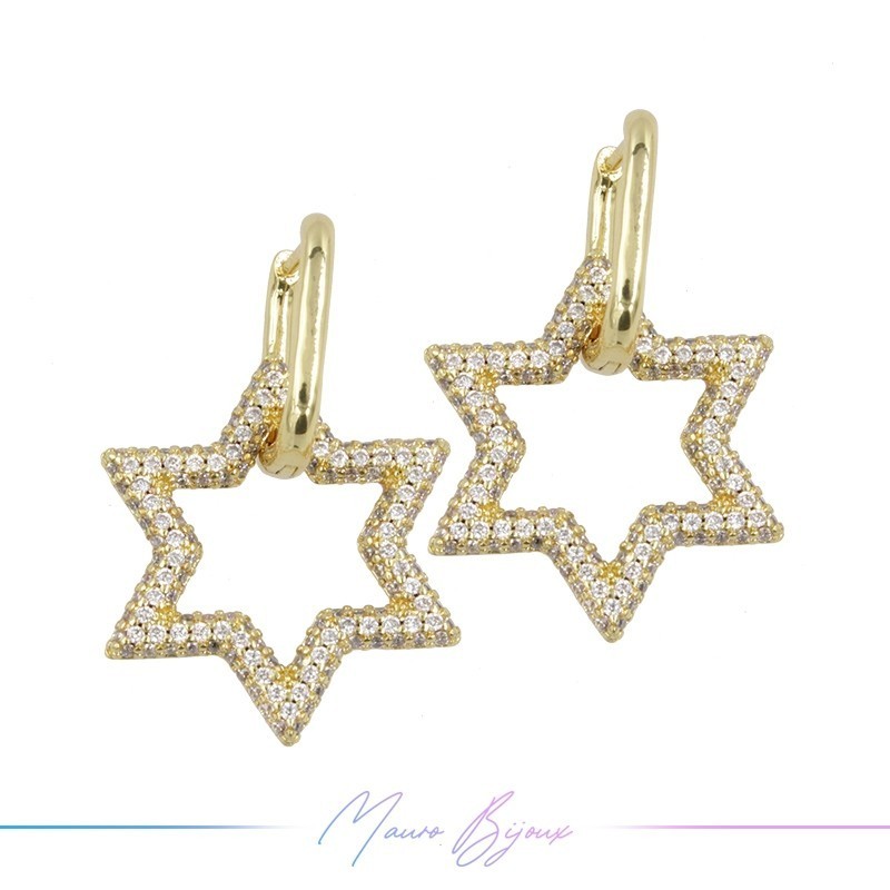 Earrings in Brass Gold Star with White Strass