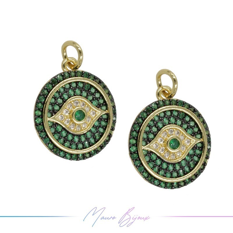 Charms Gold Eye in Brass with Green Rhinestones