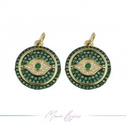 Charms Gold Eye in Brass with Green Rhinestones