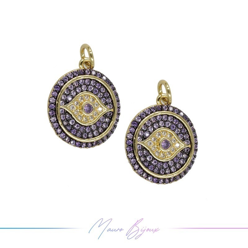 Charms Gold Eye in Brass with Purple Rhinestones