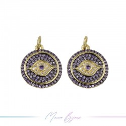 Ciondoli in Ottone Occhio Tondo Oro con Strass Viola