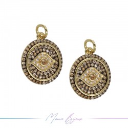 Ciondoli in Ottone Occhio Tondo Oro con Strass Beige