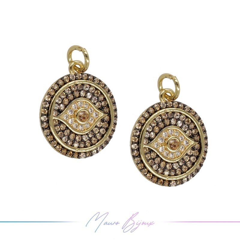 Ciondoli in Ottone Occhio Tondo Oro con Strass Beige
