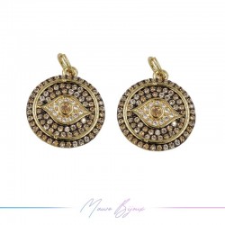 Ciondoli in Ottone Occhio Tondo Oro con Strass Beige