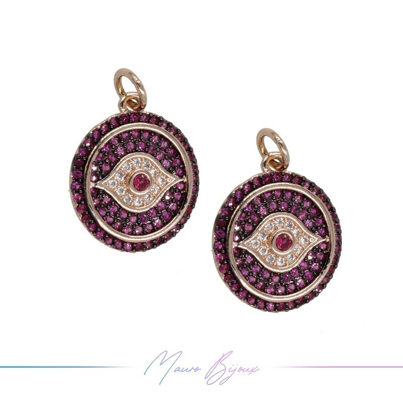 Charms Gold Eye in Brass with Pink Rhinestones
