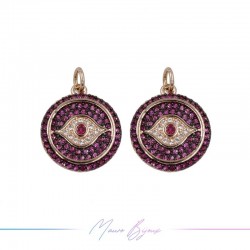 Ciondoli in Ottone Occhio Tondo Oro con Strass Rosa