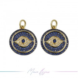 Ciondoli in Ottone Occhio Tondo Oro con Strass Blu