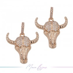 Ciondoli in Ottone Testa di Bue con Strass in Oro Rosa