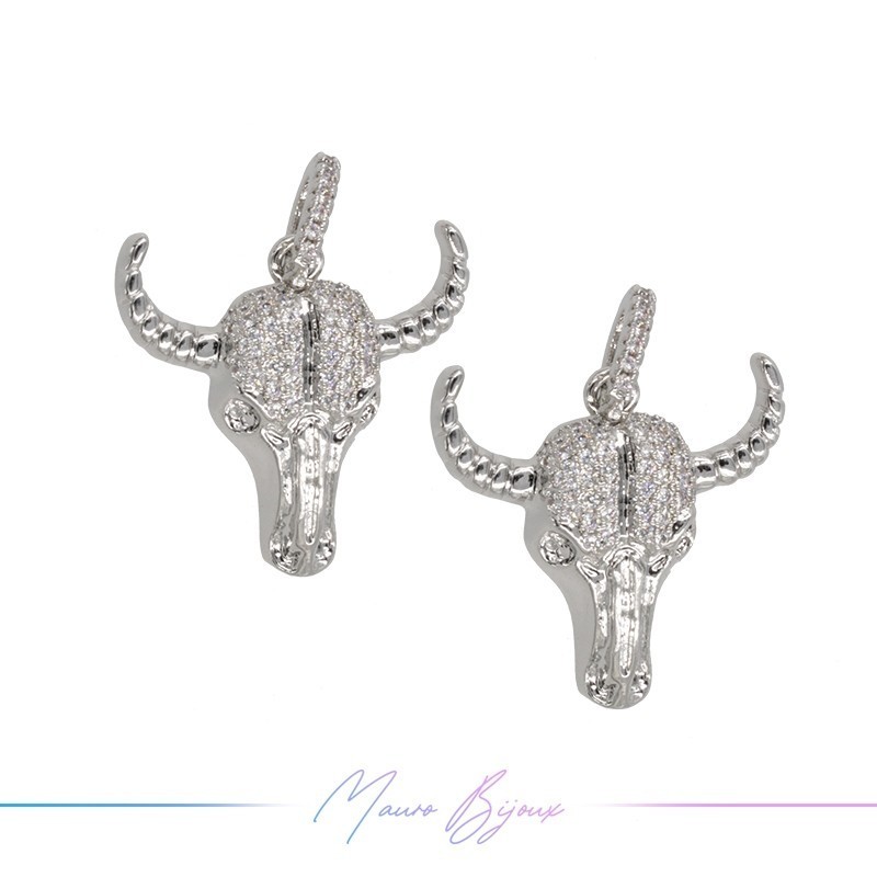 Ciondoli in Ottone Testa di Bue con Strass in Argento