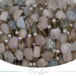 Inox Chain in Gold with Multicolour Quartz and Pearls