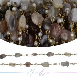 Inox Chain in Gold with Agata Botwana and Pearls