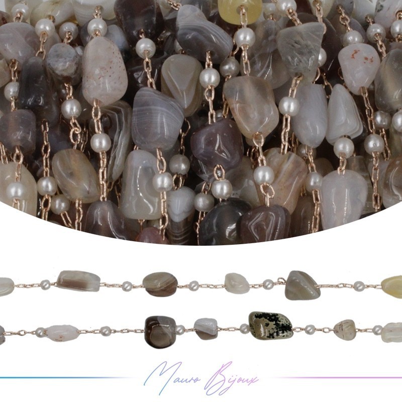 Inox Chain in Rose Gold with Agata Botwana and Pearls